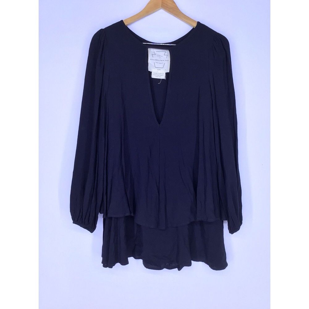 Free People Beck Mini‎ Dress Black Women's Size XS Long Sleeve Relaxed Fit Boho